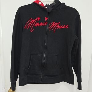 Disney Black and Red Embroidered Minnie Mouse Ears & Bow Hoodie Girls Size L